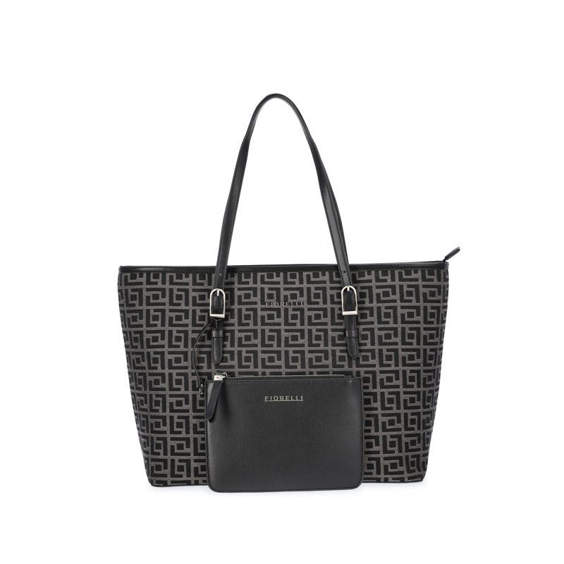 Women's Savannah Tote Bag with Detachable Pouch - Black Jacquard