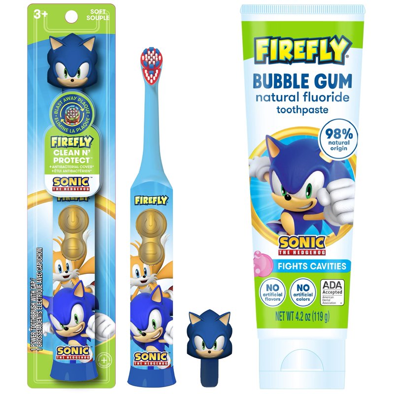 Kids Sonic Toothbrush & Bubble Gum Fluoride Toothpaste Bundle