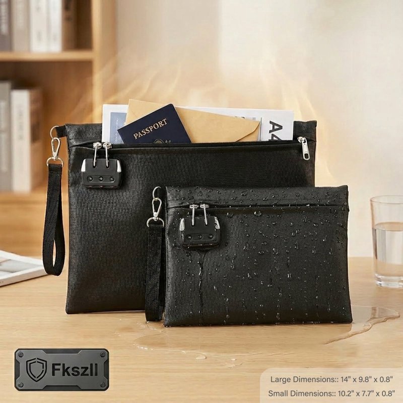 Fireproof Waterproof Document Bag Set with Combination Lock - 2 Pcs Secure Storage Pouches
