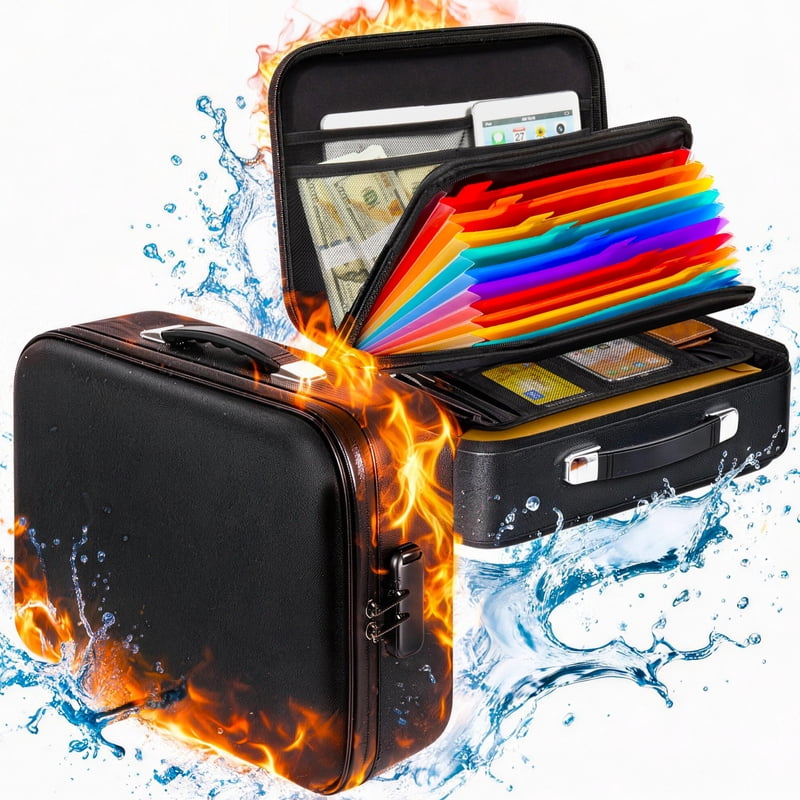 Fireproof Document Box with Lock Waterproof Hard Shell Safe Storage Case