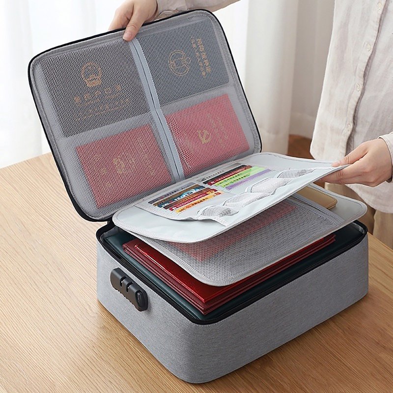 Fireproof Waterproof Document Bag with Lock - Multi-Layer Safety Organizer for Passports, Money, Laptop