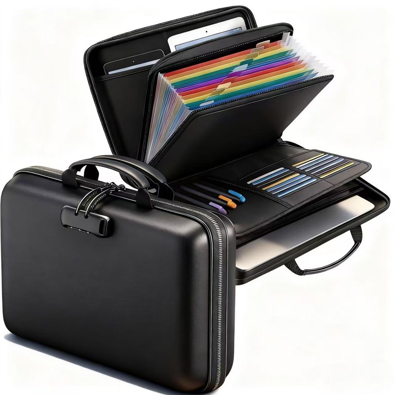 Fireproof Document Box with Lock & Accordion File Organizer - Portable Safe Storage