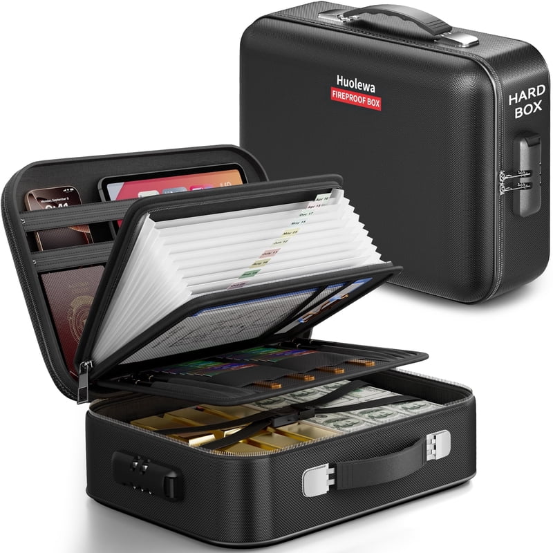 Fireproof Document Safe Box with Lock - Portable Water-Resistant Security Storage