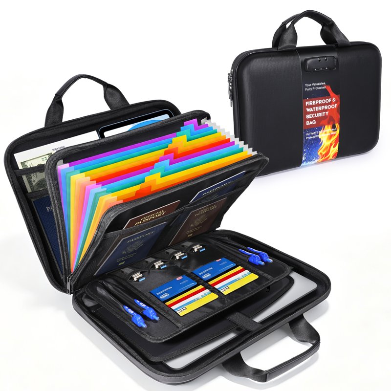 Fireproof Document Organizer Bag with Lock, Heat-Resistant File Folder for Home Office Travel