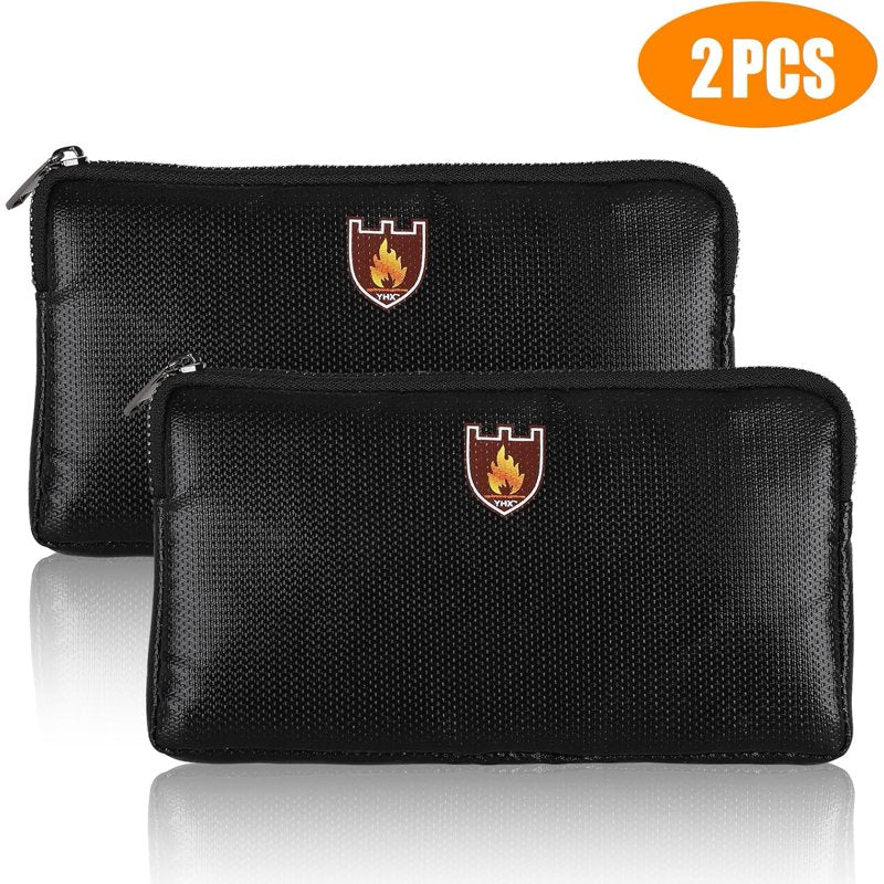 Fireproof Waterproof Document Bag 2-Pack - Fire-Resistant Safe Storage Pouches for Cash, Passports, and Valuables