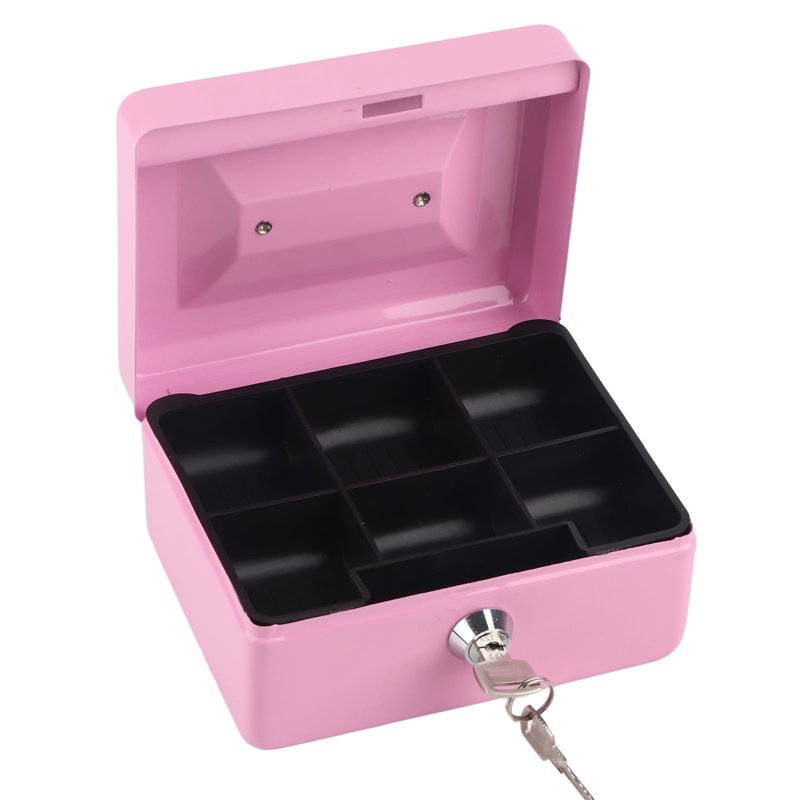 Mini Fireproof Waterproof Lock Safe with Key Lock and 6 Compartments - Pink