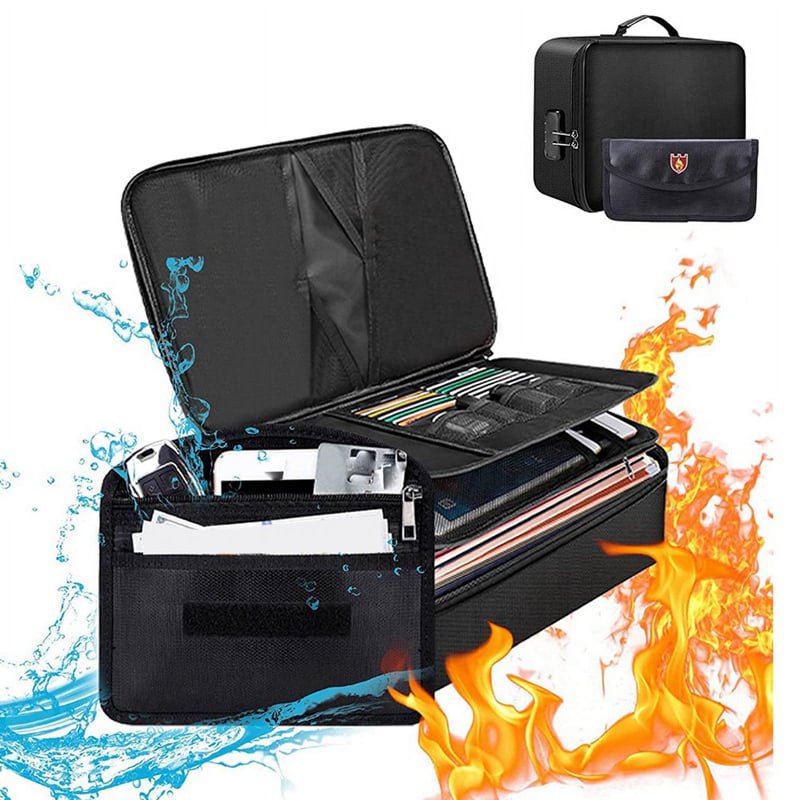 Fireproof Waterproof Document Safe with Lock and Money Bag Set