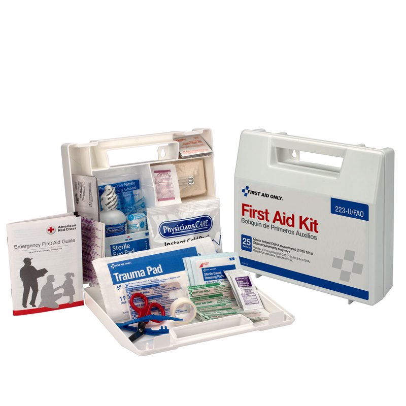 25-Person OSHA Compliant First Aid Kit with 107 Pieces, Water-Resistant Plastic Case