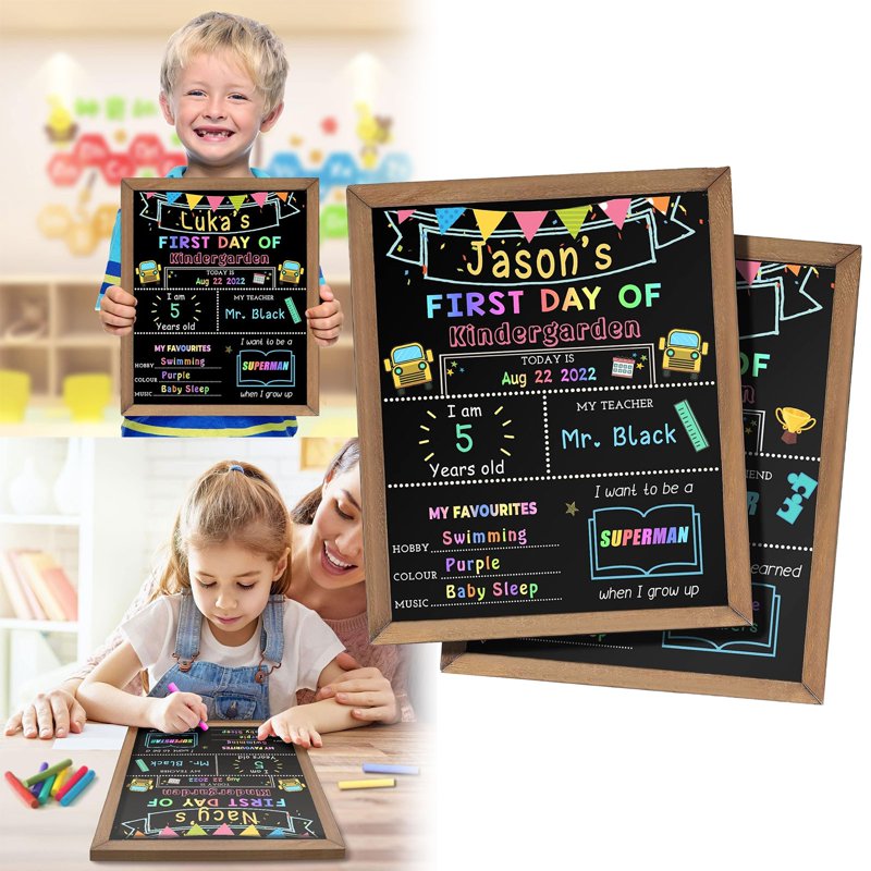 Double-Sided Wooden Chalkboard Sign for Back to School 10x11 Inches
