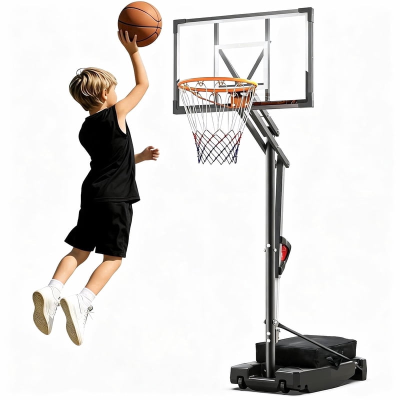 Portable Basketball Hoop System with Adjustable Height 3.9-8.5 ft 33-Inch Backboard for Outdoor & Indoor Use