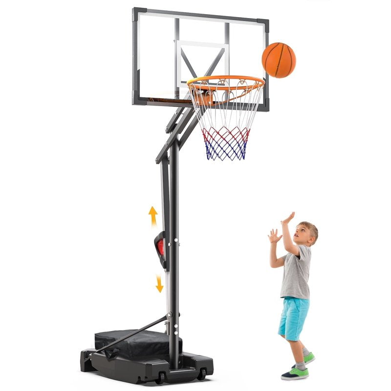 Portable Basketball Hoop for Kids & Adults - Adjustable 3.9-8.5 ft with HDPE Backboard