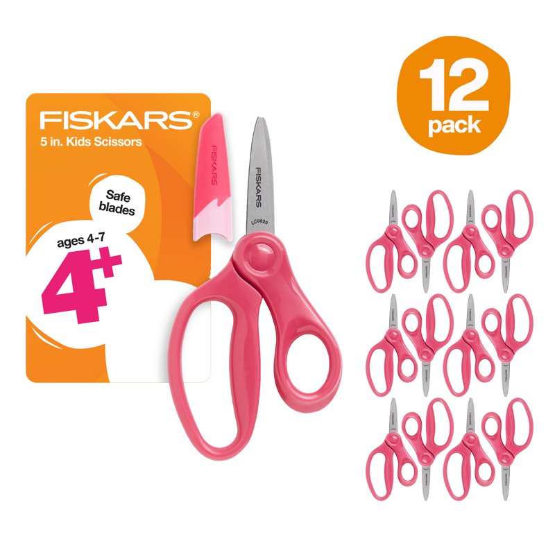 Pointed-Tip Kids Scissors 5" (12 Pack) Safety School Scissors for Ages 4-7