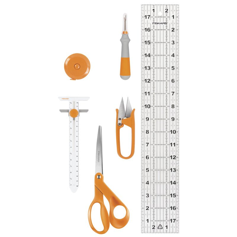 Fiskars Sewing Essentials Kit with Scissors, Thread Snips, Ruler & Tape Measure