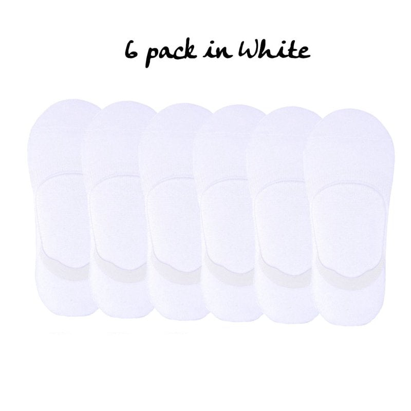 White 6 Pack Womens No-Show Cotton Liner Socks, Size 8-11