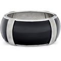 Black Enamel Textured Enhancer Bangle Bracelet for Fitbit Charge - Silver Finish