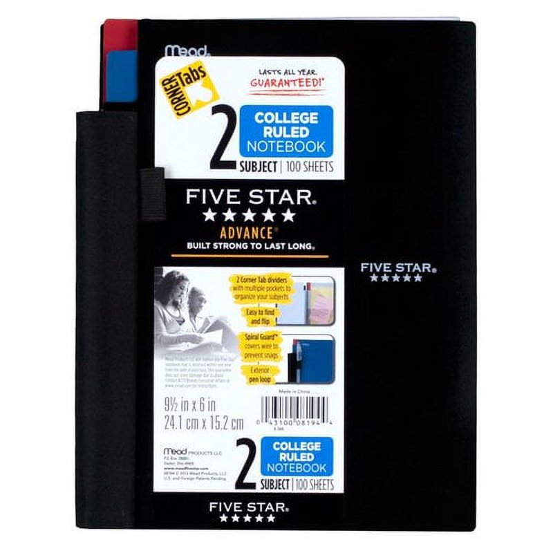 Two-Subject Spiral Notebook with Dividers - College Ruled, Durable Plastic Cover
