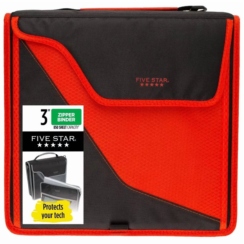 3-Inch Zipper Binder with Removable Padded Tech Case Black and Red