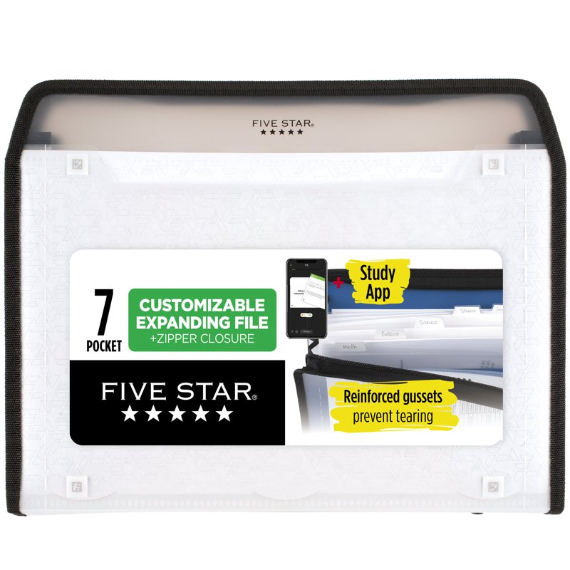 7-Pocket Customizable Expanding File Organizer with Study App - White 8.12 x 11