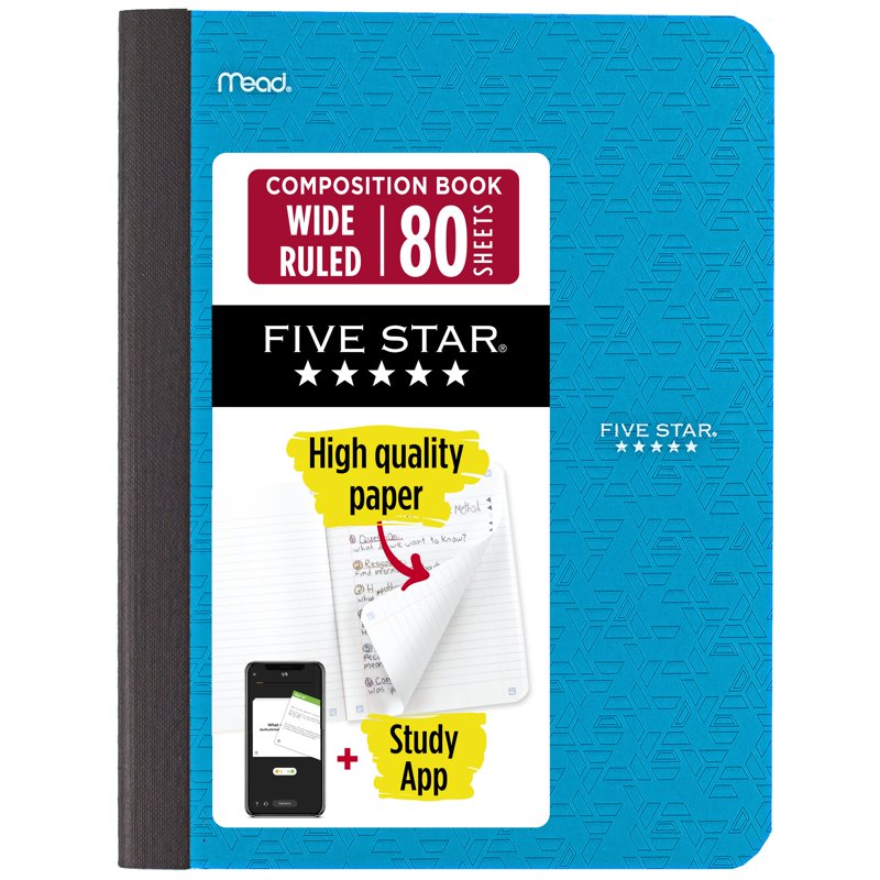 Wide Ruled Composition Book with Study App 80 Sheets 7.5" x 9.75" Tidewater Blue