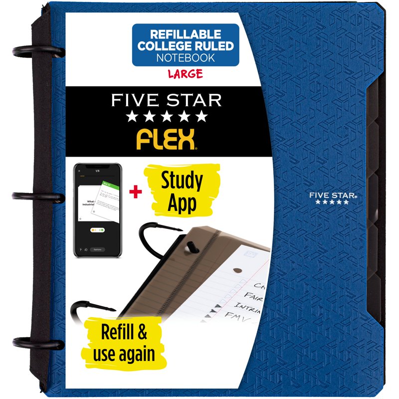 Refillable College Ruled Notebook with 1-Inch Rings and Study App, Pacific Blue