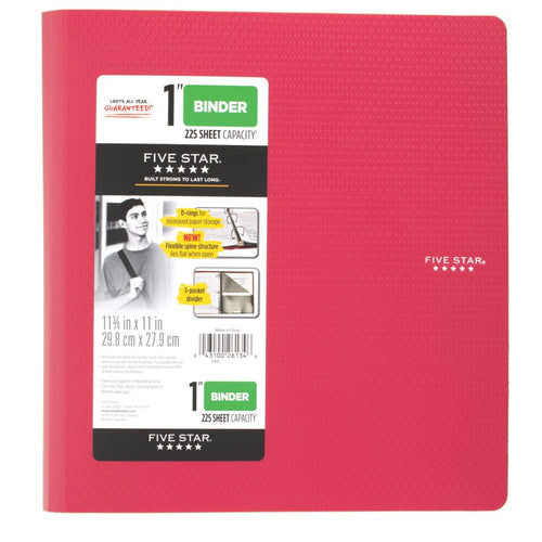 1-Inch Plastic Binder with D-Rings, 225 Sheets, Assorted Colors, 11 3/4 x 11 Inches