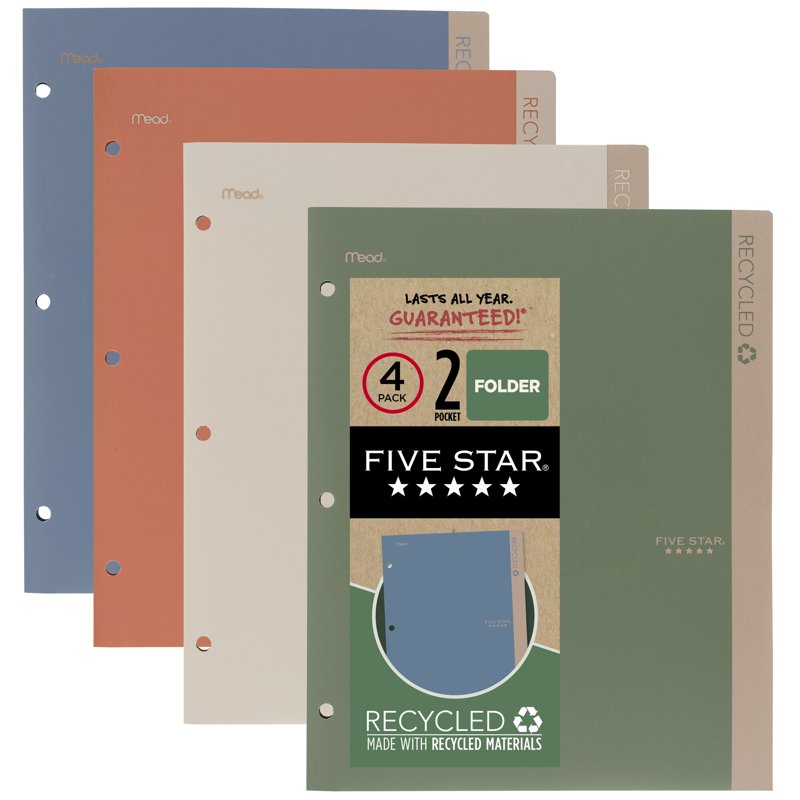 Recycled 2-Pocket Folder 4 Pack - Durable Plastic Office Organization