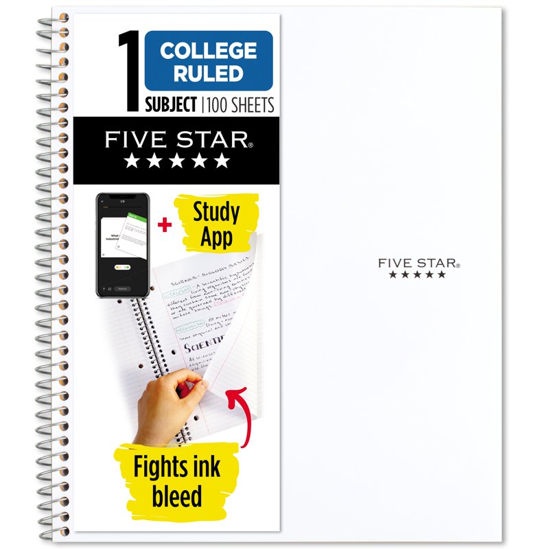 1 Subject College Ruled Notebook with Study App, 8.5x11 Water-Resistant Cover