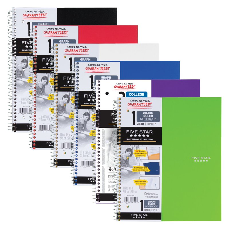6 Pack Graph Ruled Spiral Notebooks 8.5 x 11 - Study & Organization Supplies