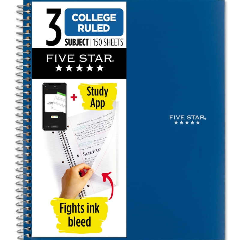 College Ruled Spiral Notebook 3-Subject 8.5 x 11 Sky Blue Durable Cover