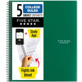 5-Subject Spiral Notebook with Study App, 8.5 x 11 College Ruled, Water-Resistant Cover