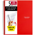 5 Subject Spiral Notebook with Study App, Wide Ruled, 8x10.5 Inches, Fire Red