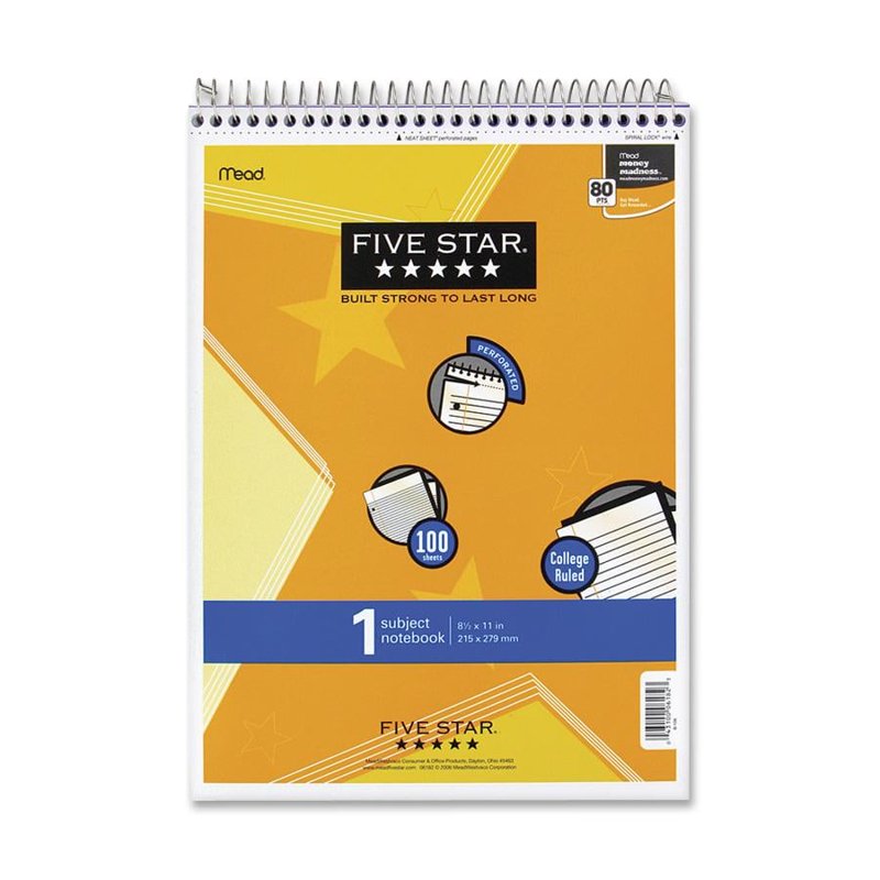Five Star College Ruled Notepad 11x8.5 Assorted Colors Spiral & Water Resistant Cover