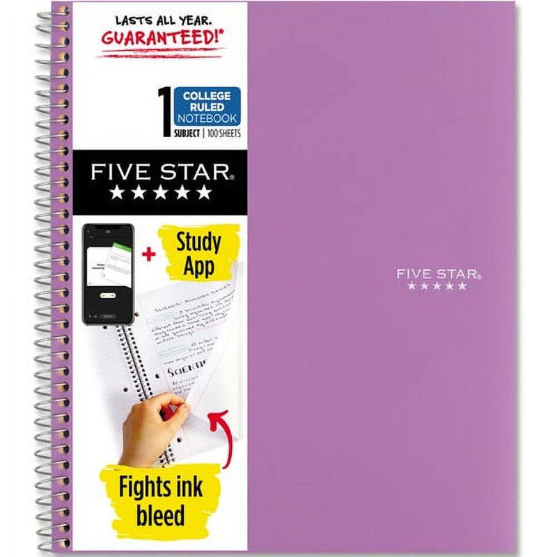 5 Star Wirebound Notebook - 1 Subject, 100 Pages, College Ruled, Durable Water-Resistant Cover, Bundle of 2