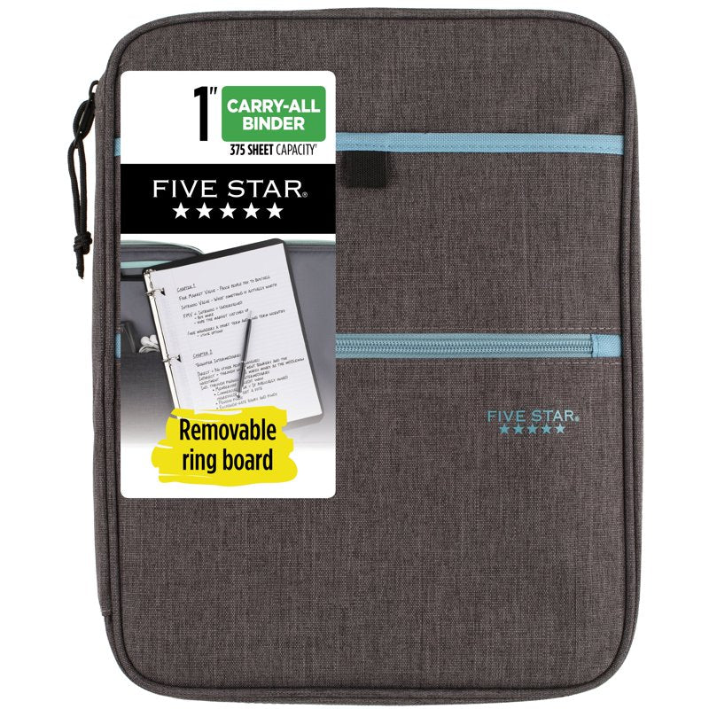 1 Inch Zipper Binder with Internal Pockets and Dividers - Gray/Teal