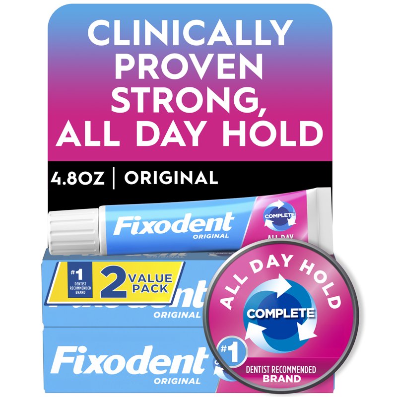 Denture Adhesive Cream All-Day Hold for Full & Partial Dentures - 2 Pack
