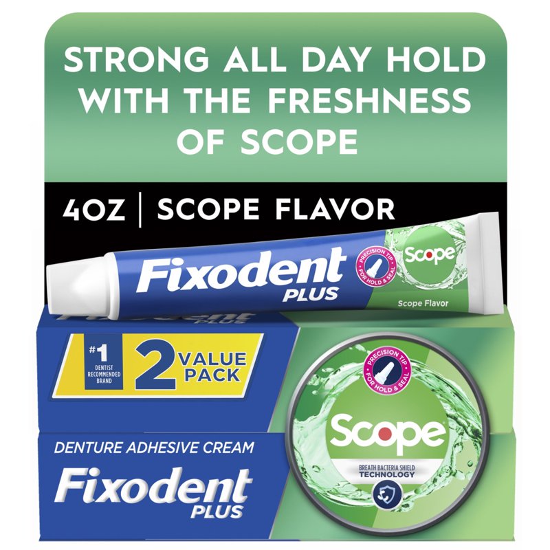 Denture Adhesive Cream with Fresh Breath & Precise Application - 2 Pack