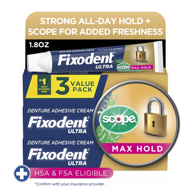 Denture Adhesive Cream Ultra Max Hold Plus Scope 3 Pack - Strong All-Day Seal