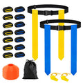 Flag Football Belts Set with Flags Cones Whistles & Carry Bag - Adjustable for Team Training