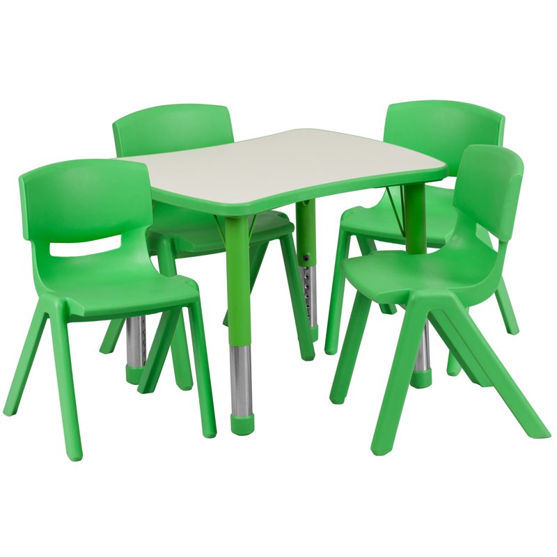 Kids Activity Table Set with 4 Chairs - Height Adjustable Plastic Classroom Furniture