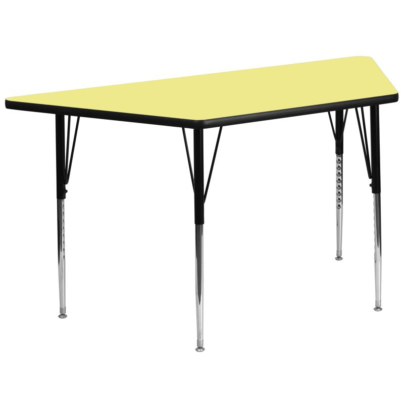 Adjustable Height Trapezoid Activity Table 29x57 Inches - Scratch & Stain Resistant Laminate