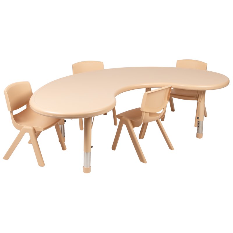 Kids Half-Moon Activity Table Set with 4 Chairs - Height Adjustable Play Table for Classroom & Home