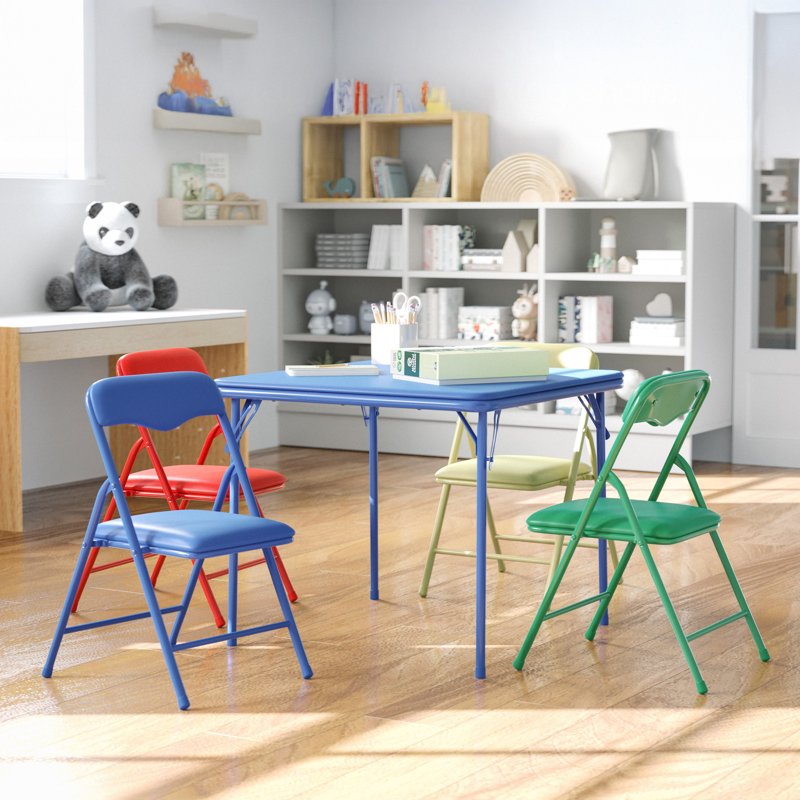 Kids Folding Table and Chairs Set - Multicolor Classroom Furniture for Preschool