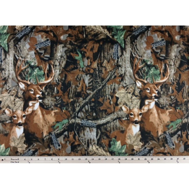 Deer Camo Fleece Fabric by the Yard - Hunting Camouflage Material