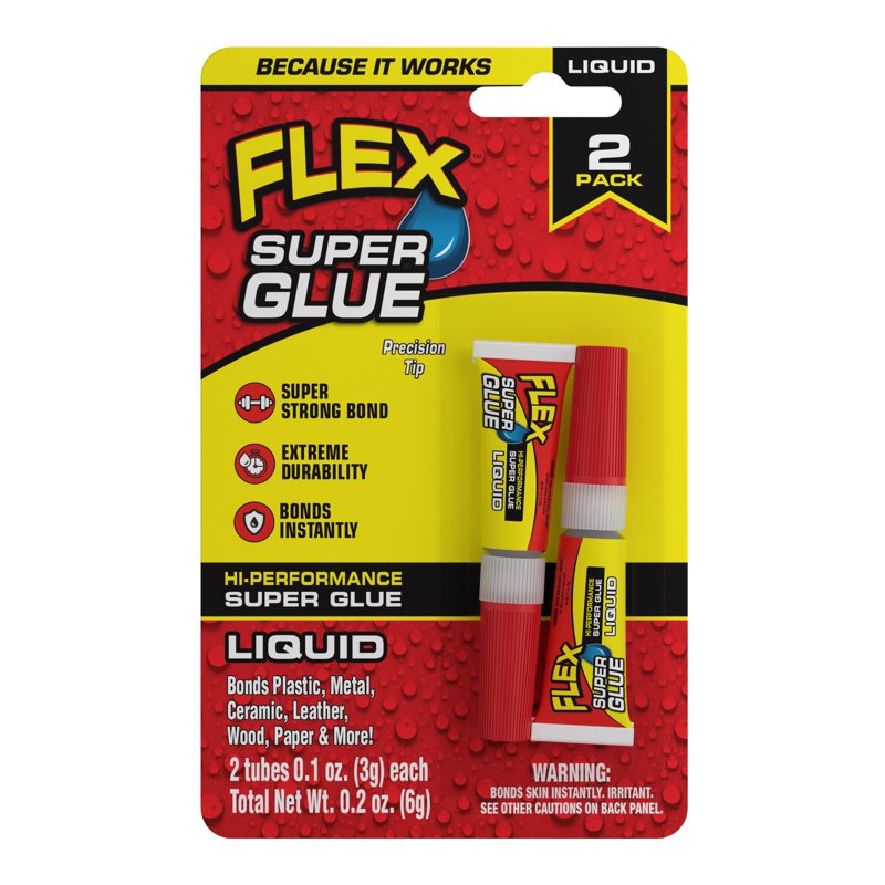 Flex Seal Super Glue Clear 2 Pack - Fast Bonding Impact-Resistant Adhesive