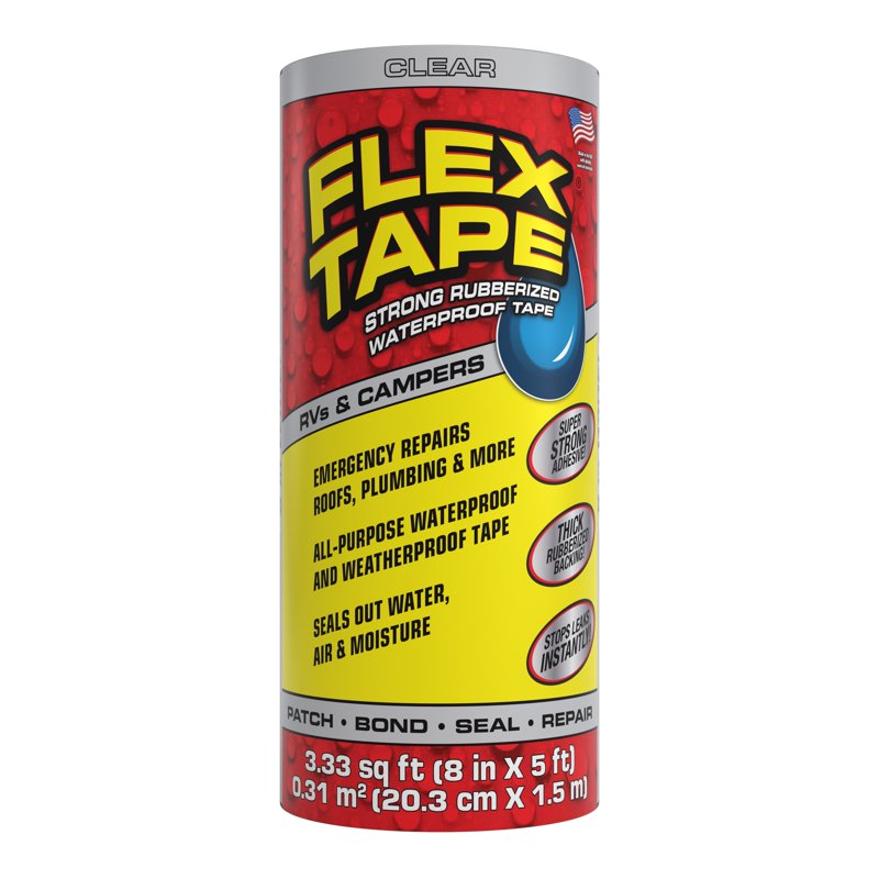 Waterproof Rubberized Tape for Leaks Repair - 8 in x 5 ft, Clear, Multi-Pack