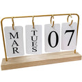 Flip Wooden Perpetual Desk Calendar with Gold Metal Frame - Modern Home Office Decor