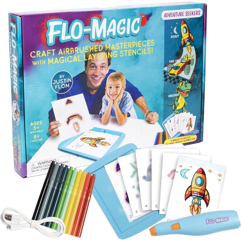 Kids Art & Craft Kit with Stencils and Airbrush Layering Tools - Adventure Seekers