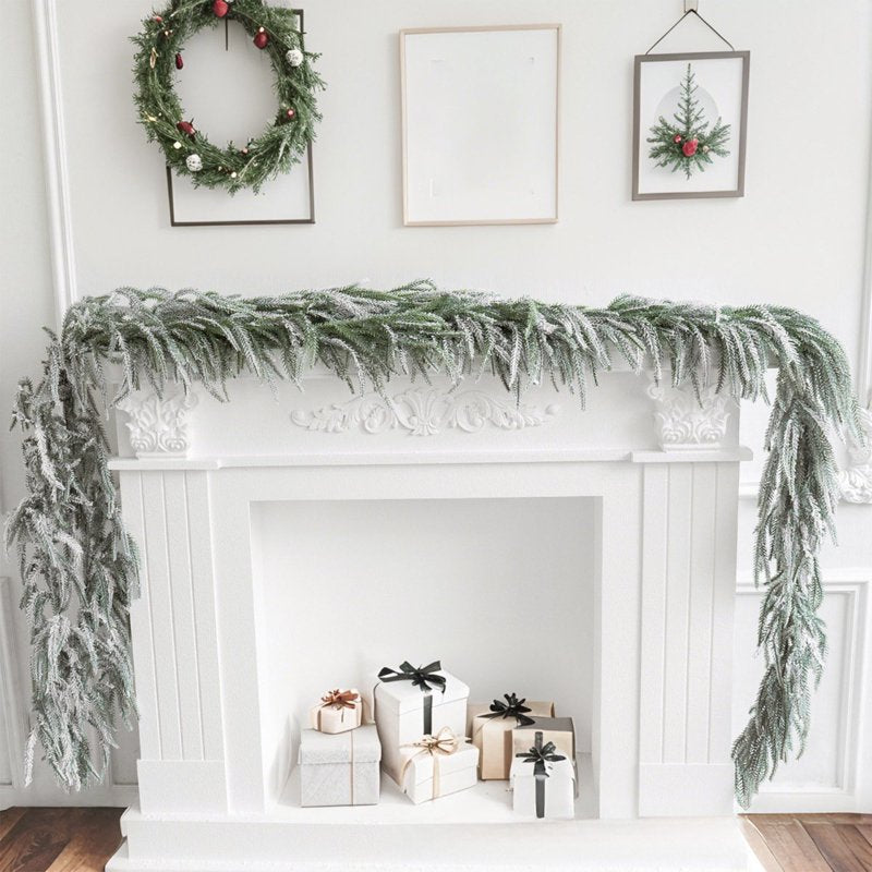 Flocked Snow Pine Needle Garland - 71 Inch Frosted Artificial Xmas Decor
