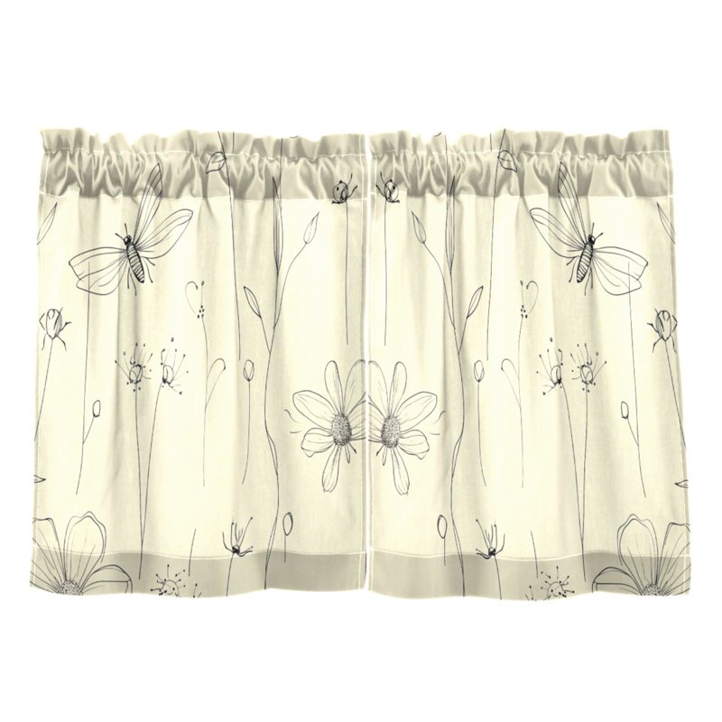 Floral and Insect Pattern Kitchen Curtain Tier Set - Light Filtering UV Protection
