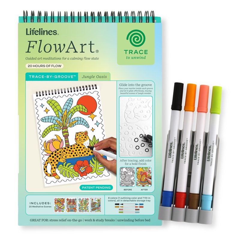 Guided Art Meditation Pad with Markers - Jungle Oasis Scene Set